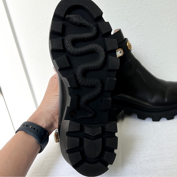 Gucci Leather Trip Leather Ankle Chelsea Boot with Jewels Belt - Picture 10 of 10